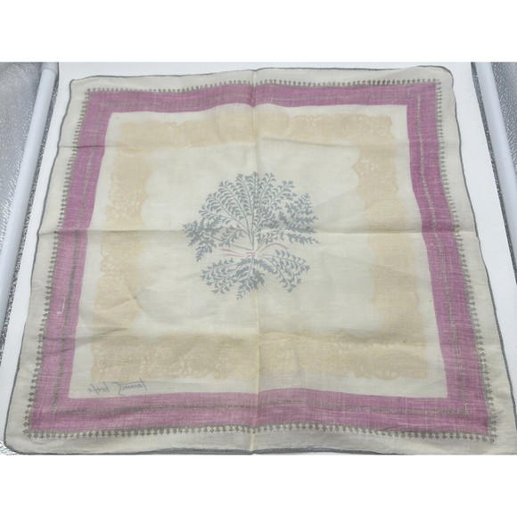 Vintage Hanky-Tammis Keefe-1950's- Handkerchief Dainty Lace Pattern Pink Gold - Picture 11 of 13